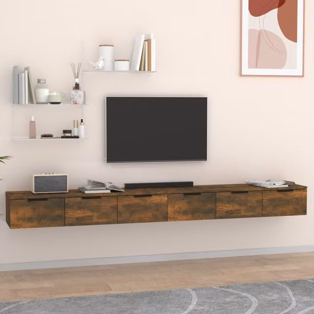 Berkfield Home Smoked Oak Wall Cabinets, 2 Piece Set in Brown, W/D/H: 102 x 20 x 30 cm