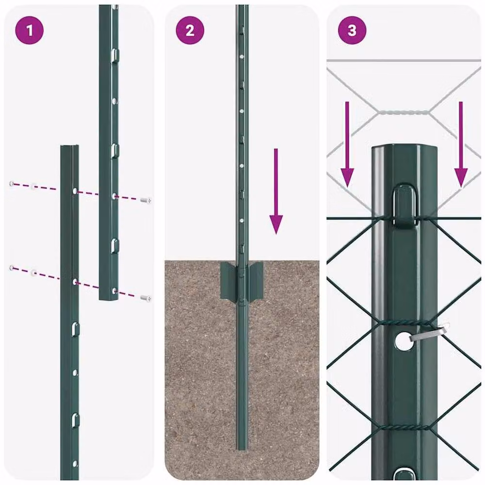 vidaXL Green Metal Garden Fence Set – 6