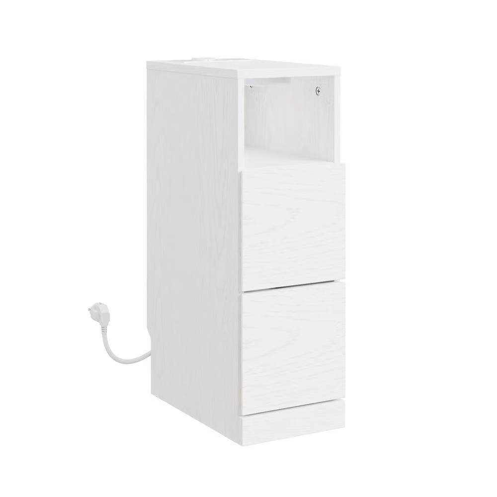SoBuy Slim Nightstand with Integrated LED Light and Socket in Cream/Beige – 2