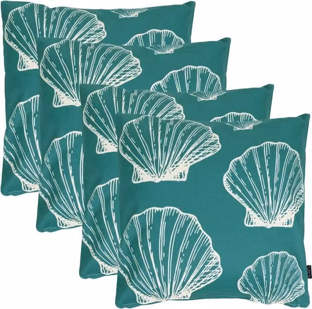 ICON 4 Pack Kyoto Fabric Sea Shell Square Cushions, Turquoise, W/D/H: 43 x 43 x 43 cm