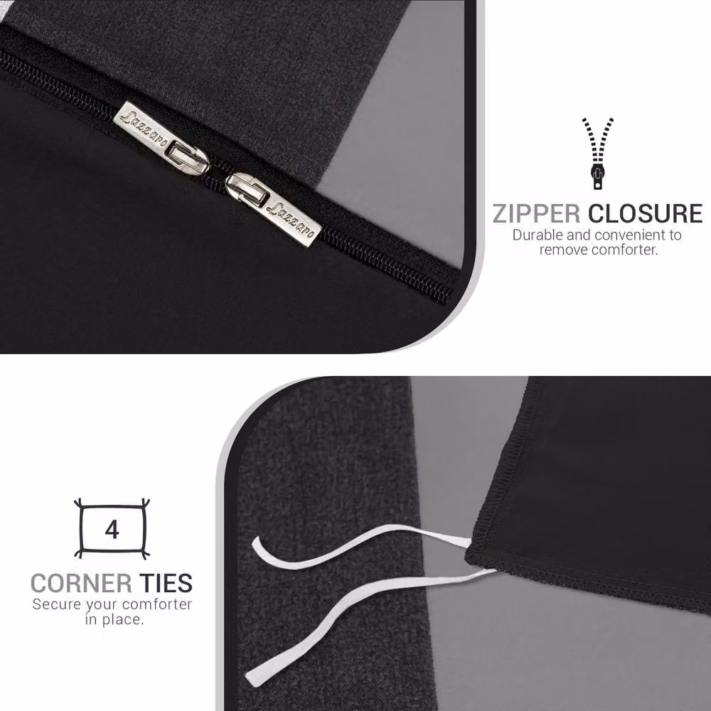 Grace Double Brushed Microfibre Double Duvet Cover and Pillowcase Set in Black, W/D/H: 180 x 200 cm – 8