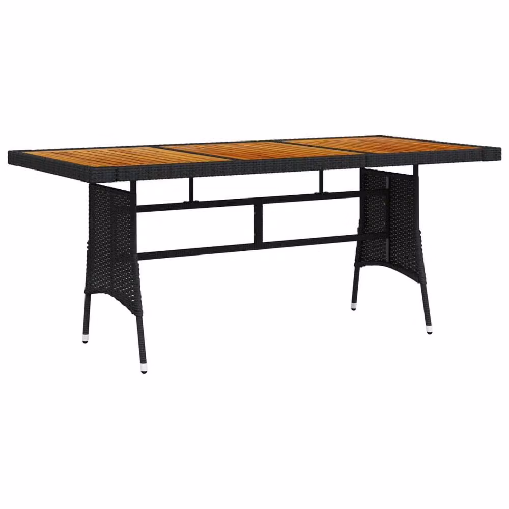 Berkfield Home Black Extendable Rectangular Garden Table in Poly Rattan and Solid Acacia Wood, W: 160 cm, D: 70 cm, H: 72 cm – 2