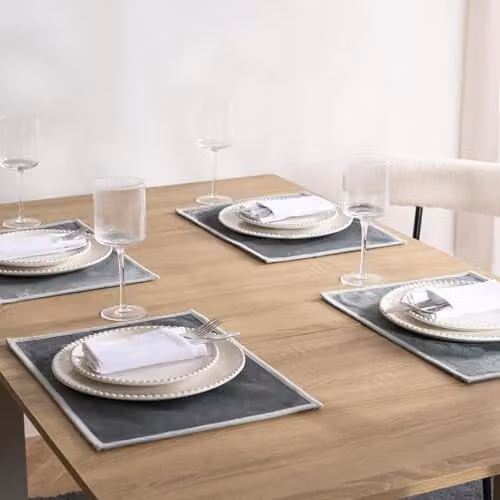 OHS Set of 4 Non-slip Polyester Placemats with Piped Trim in Anthracite, Silver and Grey, W: 40 cm, D: 30 cm – 1