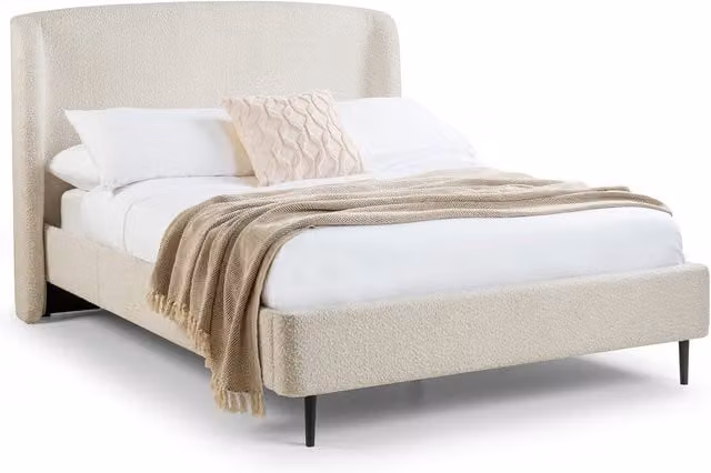 Julian Bowen Eden Boucle Upholstered Bed in White, W: 140 cm, L: 200 cm