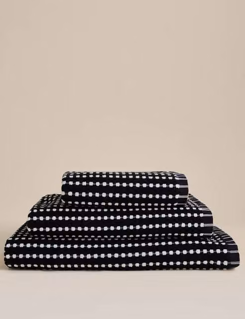 M&S Black Striped and Spotty Pure Cotton Towel