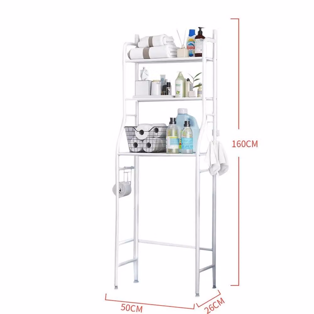 Kelvenix White 3 Tier Over The Toilet Bathroom Storage Rack with Hanging Rod – 2
