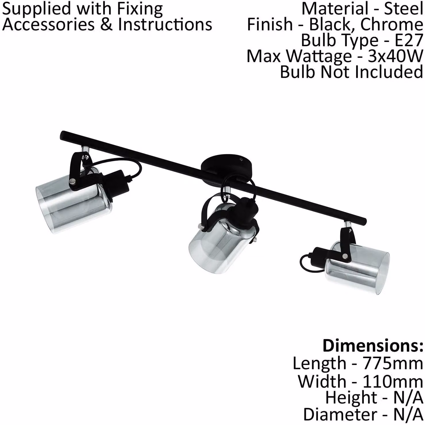 Loops Adjustable Ceiling Spot Light and 2x Matching Wall Lights in Black with Transparent Glass – 2