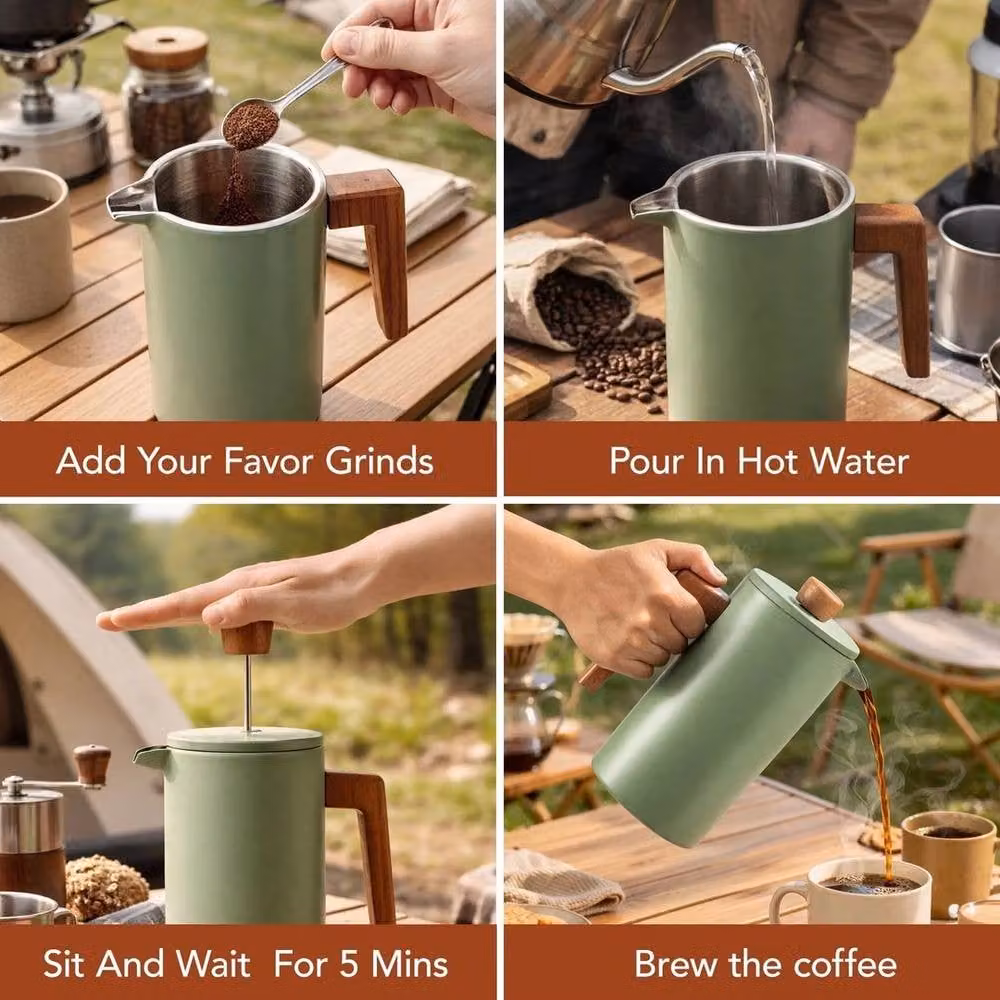 Kelvenix Double Wall Insulated Stainless Steel French Press Coffee Maker in Green – 3