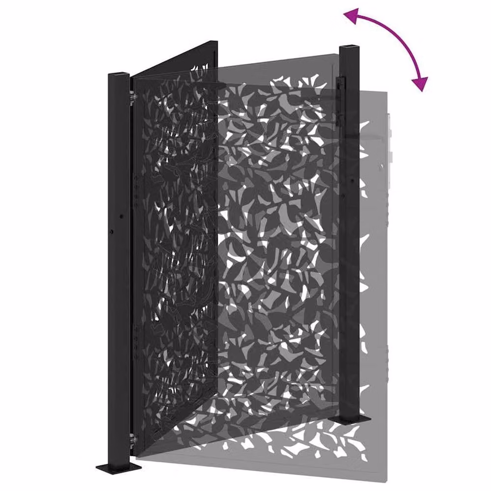 Berkfield Home Beautiful Garden Gate in Black Steel with Leaf Design, W: 105 cm, H: 130 cm – 5