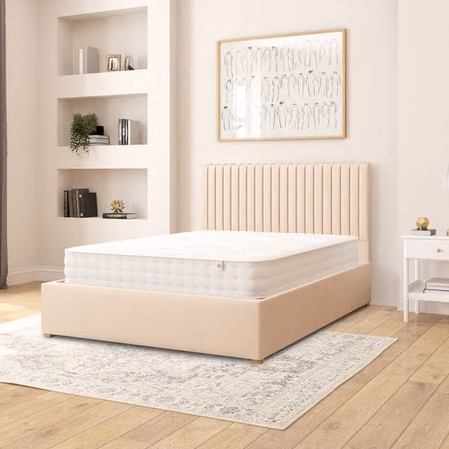 Aspire Grant Fabric Ottoman Storage Bed in Beige and Yellow, W/D/H: 140 x 200 cm