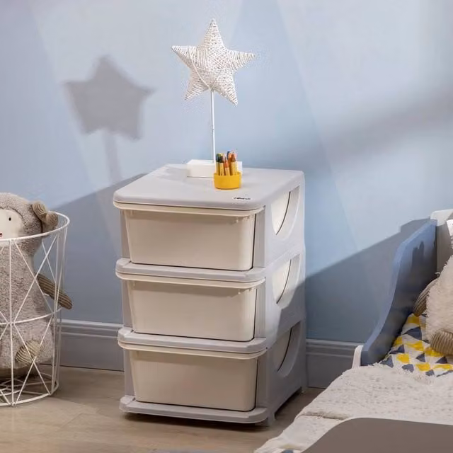 EONLION 3 Tier Storage Unit with Drawers in Beige