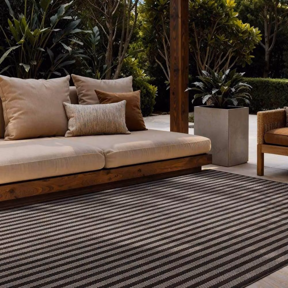 Ted Baker Linley Striped Flatweave Indoor Outdoor Rug in Black, W: 160 cm, D: 230 cm – 1