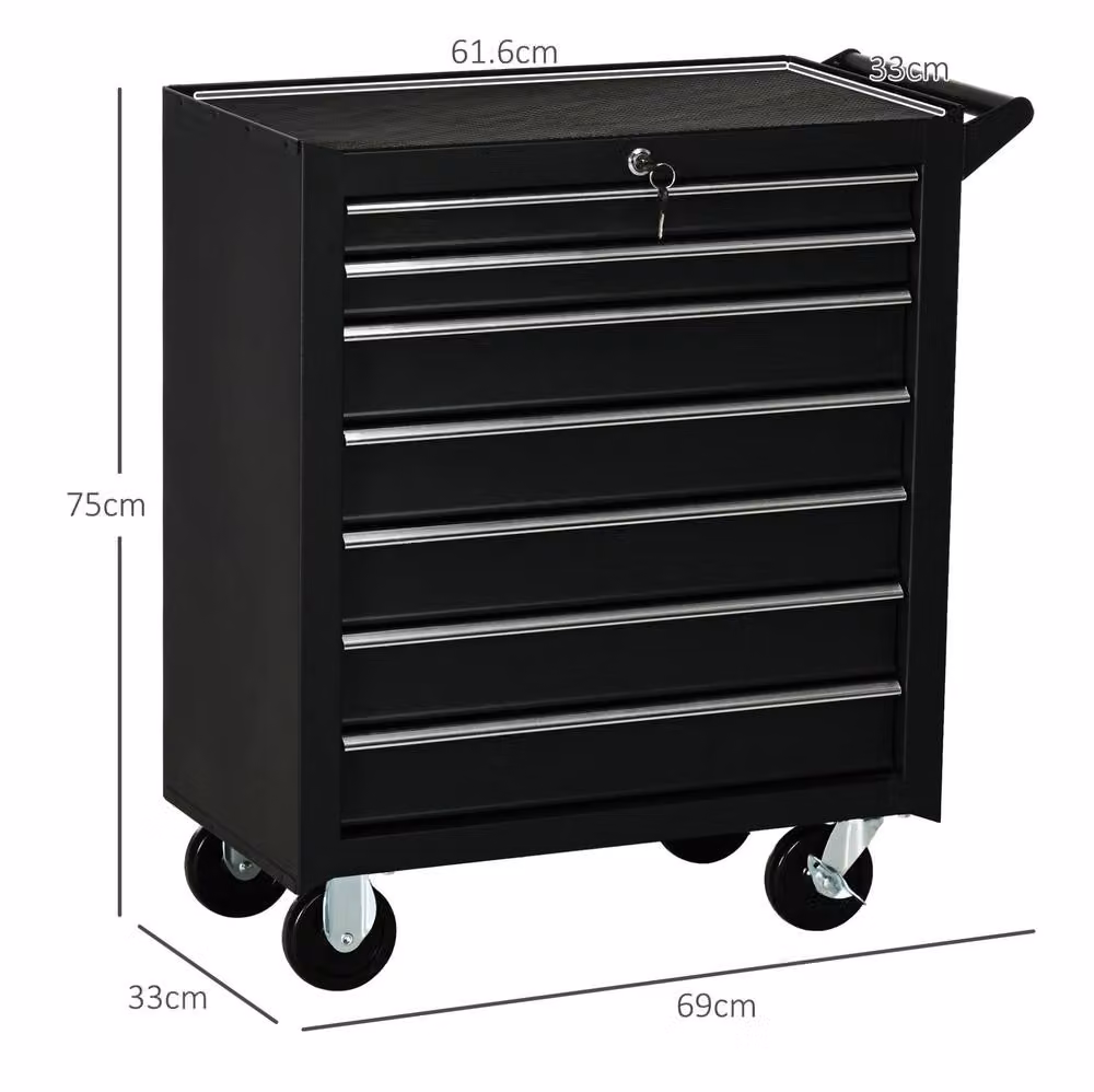 STILVORA 7-Drawer Steel Tool Chest on Wheels with Lockable Drawers in Black – 2