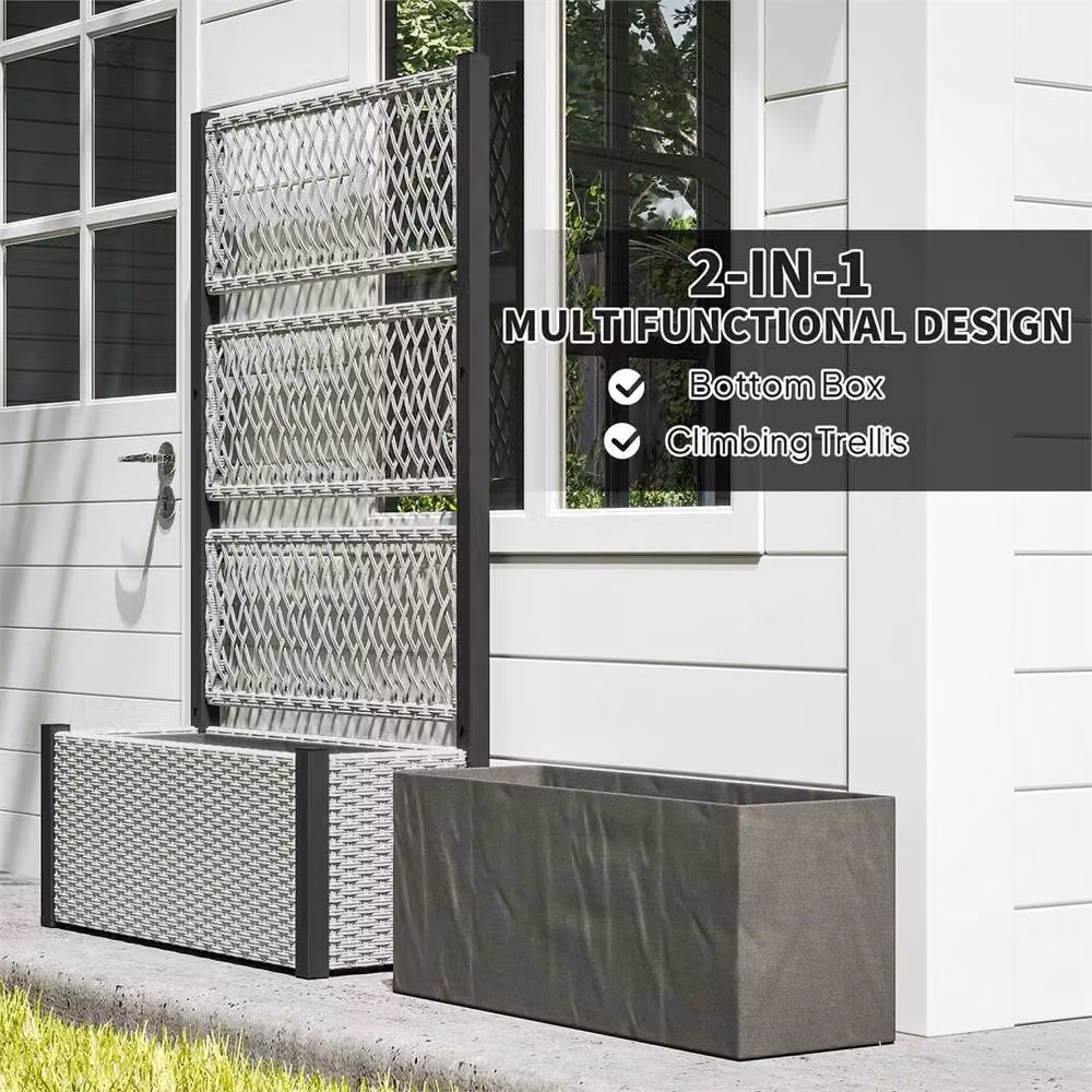 EONLION Grey Steel Raised Garden Planter Bed with Trellis for Climbers – 3
