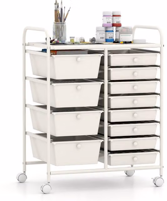 COSTWAY Multi-Purpose Metal Utility Cart with Castors in White