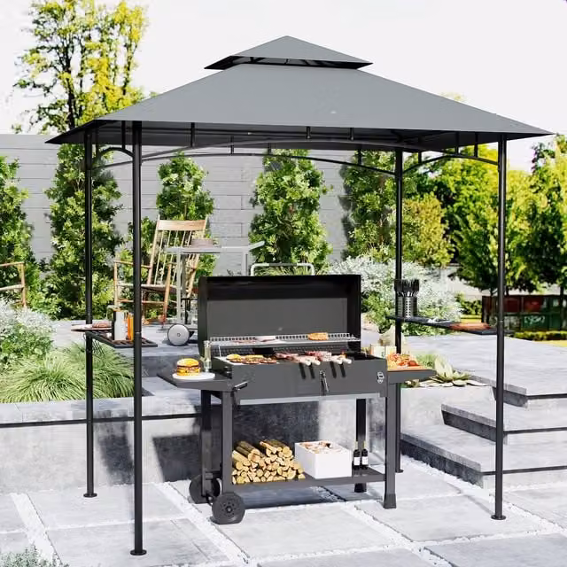 Outsunny Double Tiered BBQ Grill Gazebo in Dark Grey, W: 243.84 cm, D: 152.4 cm, H: 243.84 cm