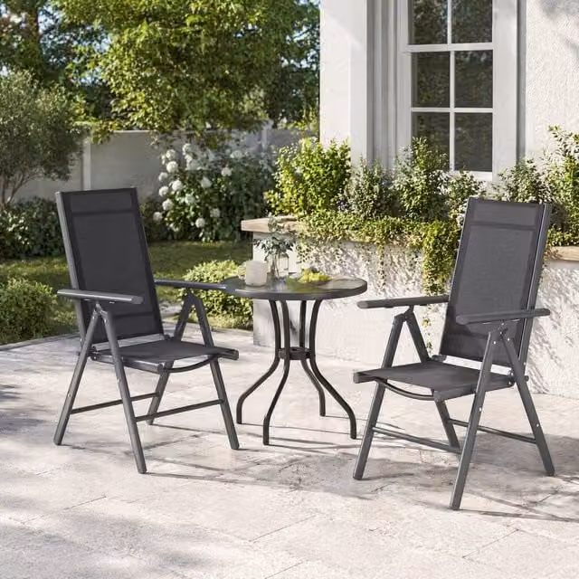 STILVORA Set of 2 Grey Metal and Aluminium Folding Garden Chairs with Armrests – 1