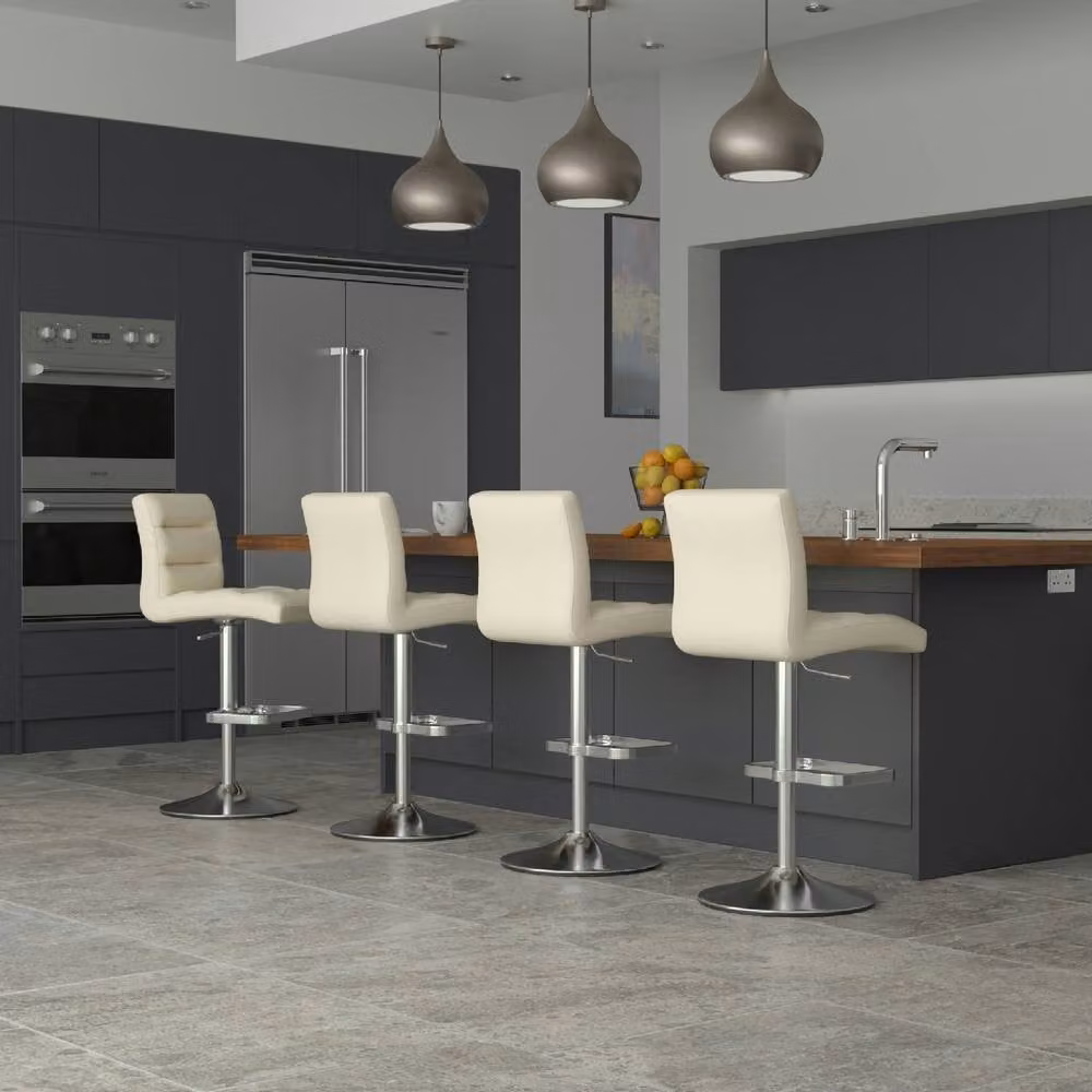 netfurniture Swank Brushed Steel Bar Stool with Cream Faux Leather Padded Seat – 2