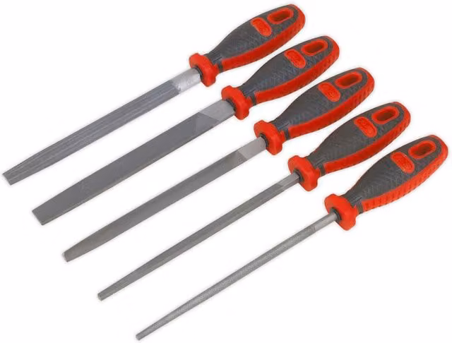 Loops 5 Piece 200mm Engineers File Set with Coarse Double Cut and Comfort Grip Handles in Multicolour