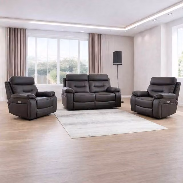 Furnishings For Less UK Renzo Grey Electric Recliner Sofa Suite with 2 Seater, 2 Armchairs and USB Charging