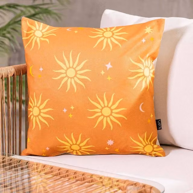 icon Kyoto Fabric Square Cushion in Summer Sun Orange, W/D/H: 43 x 43 x 43 cm