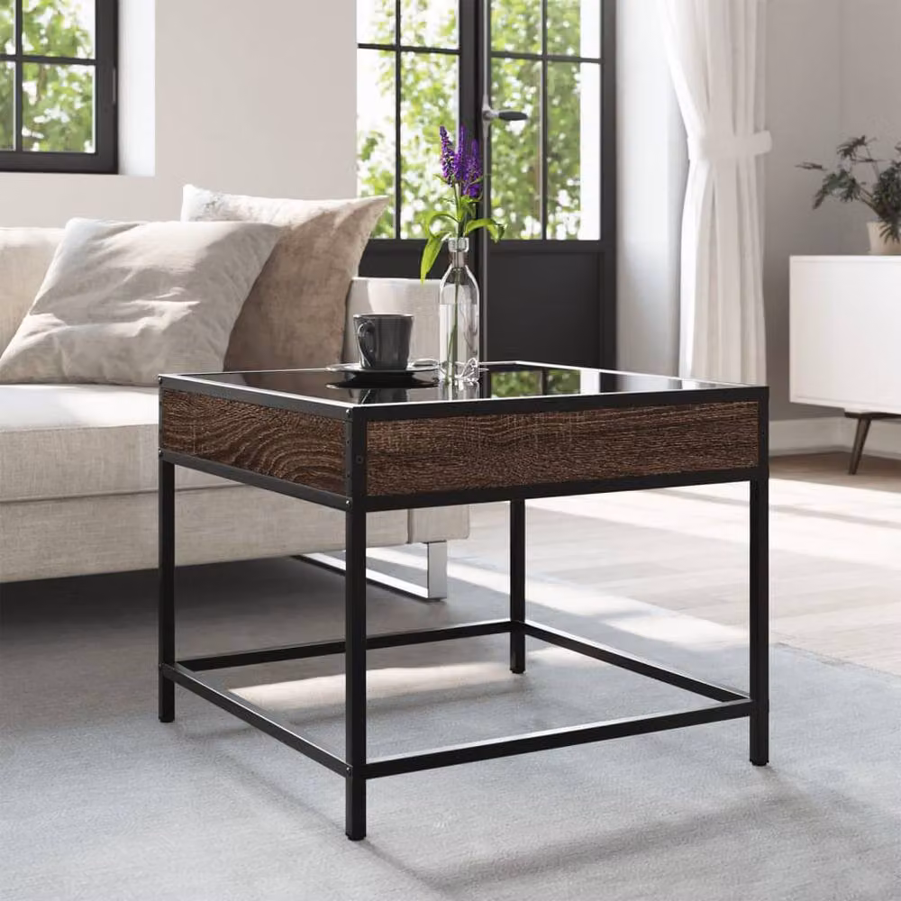 Berkfield Home Infinity LED Decorative Coffee Table in Brown Oak, W/D/H: 50 x 50 x 41 cm – 2