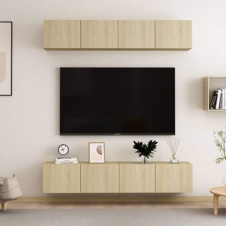 Berkfield Home Set of 4 Sonoma Oak TV Cabinets in Light Tan, W/D/H: 80 x 30 x 30 cm