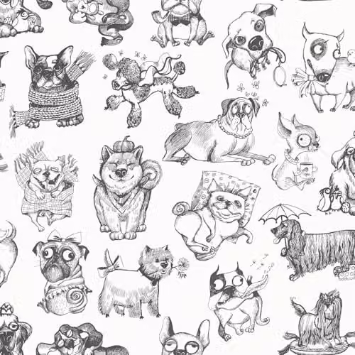 Muriva Pooches Dog Themed Monochrome Wallpaper in Black and White for Childrens Rooms and Nurseries – 1