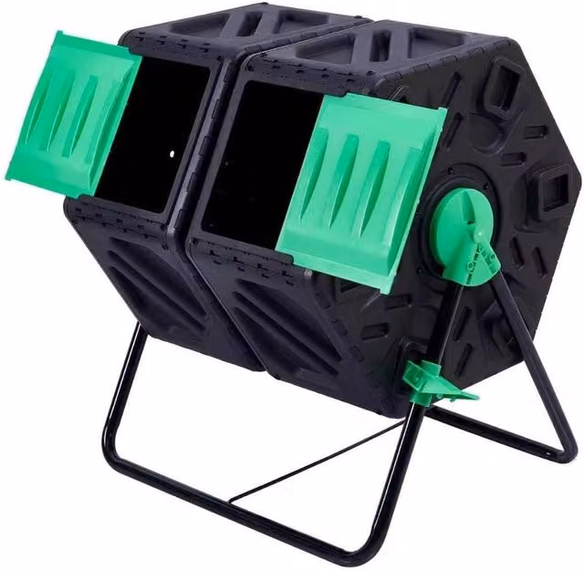 FLAVORA 120L Dual Chamber Rotating Composter Bin with Flip Lid in Black