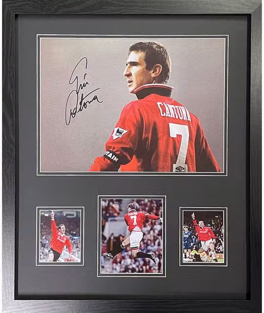 Eric Cantona Signed and Framed Manchester United Portrait Photo in Black