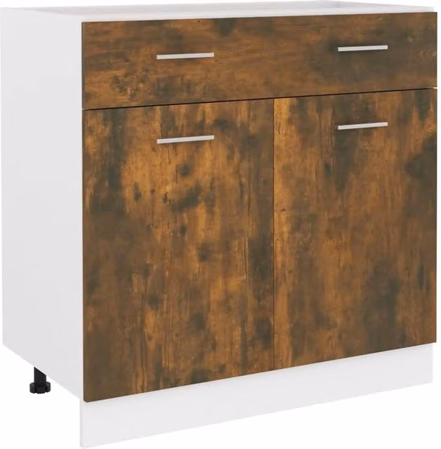 Berkfield Home Smoked Oak Drawer Bottom Cabinet in Brown, W/D/H: 80 x 46 x 81.5 cm