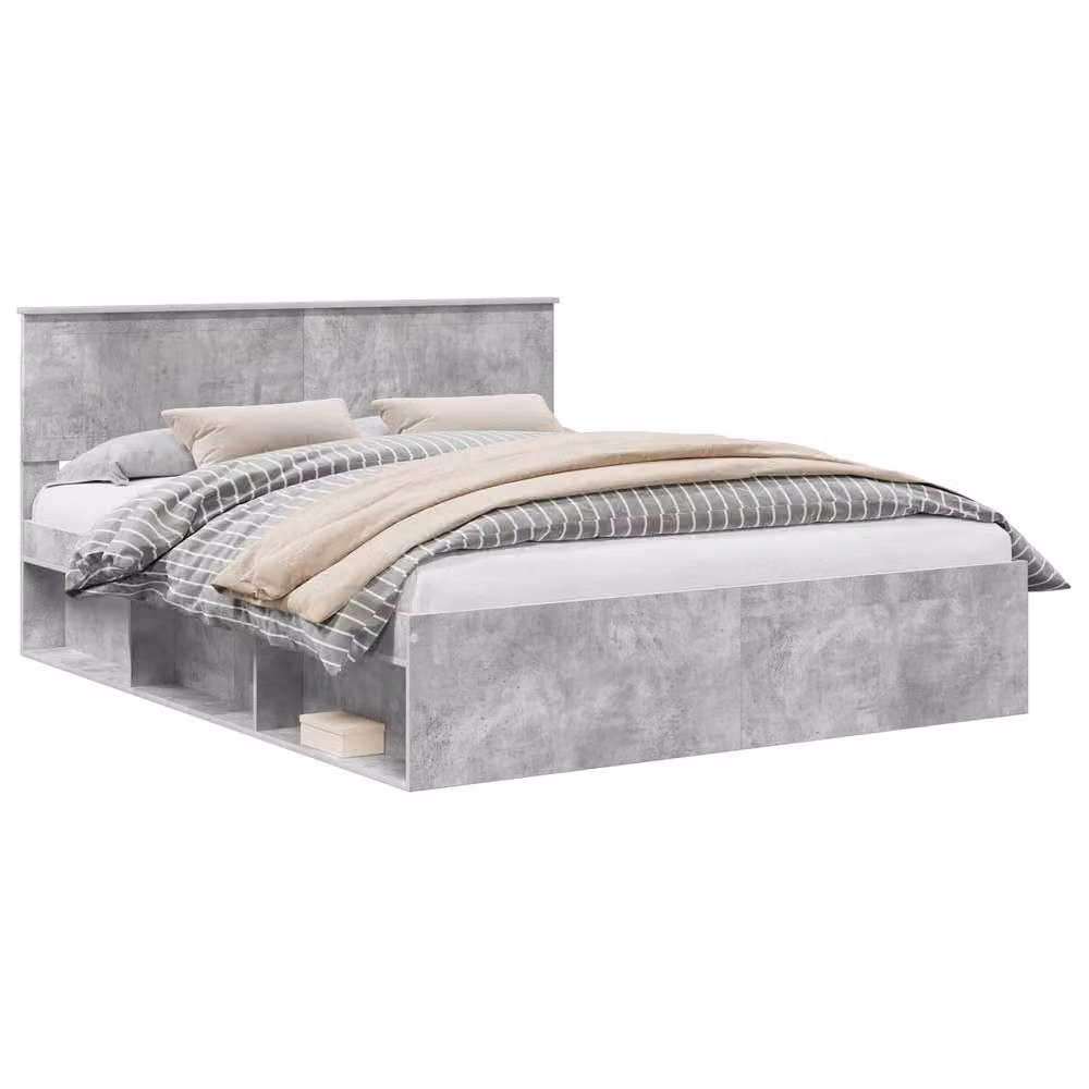 Berkfield Home Modern Bed Frame with Headboard in Grey Solid Pine Wood, W: 160 cm, L: 200 cm – 2