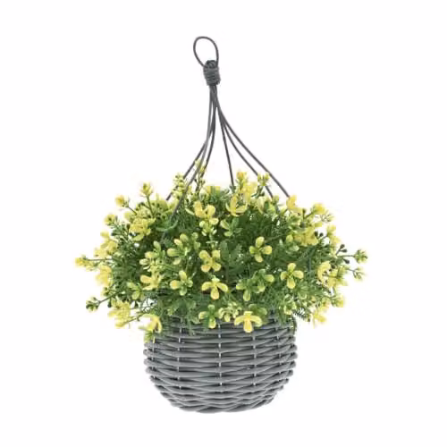 Ark Mat UV Resistant Artificial Floral Hanging Basket in Yellow, Diameter: 34 cm – 1