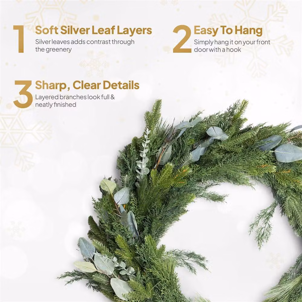 Shatchi Green Christmas Wreath with Leaves, Diameter: 100 cm – 5