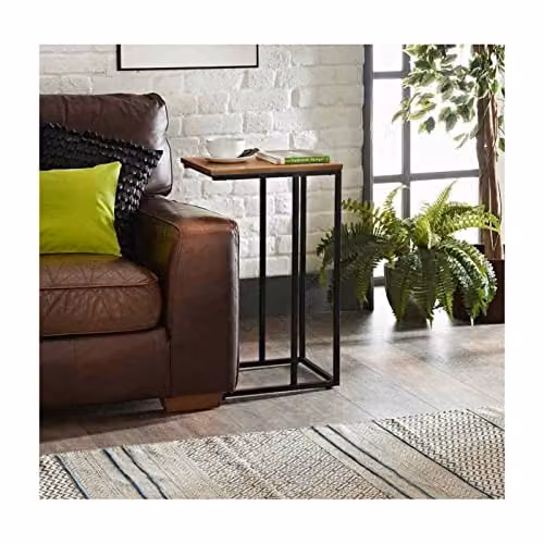 Spot On Dealz C-Shaped Sofa Side Table with Black Metal Frame and Light Oak Wood Top, W/D/H: 59 x 40 x 30 cm – 3