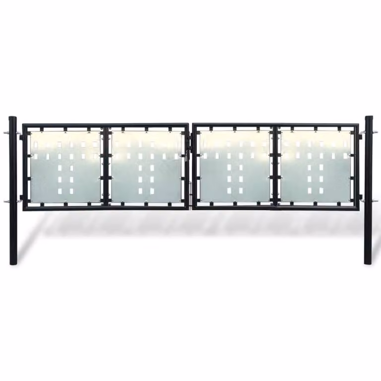 Berkfield Home Black Decorative Steel Double Swing Fence Gate W: 300 cm, H: 125 cm