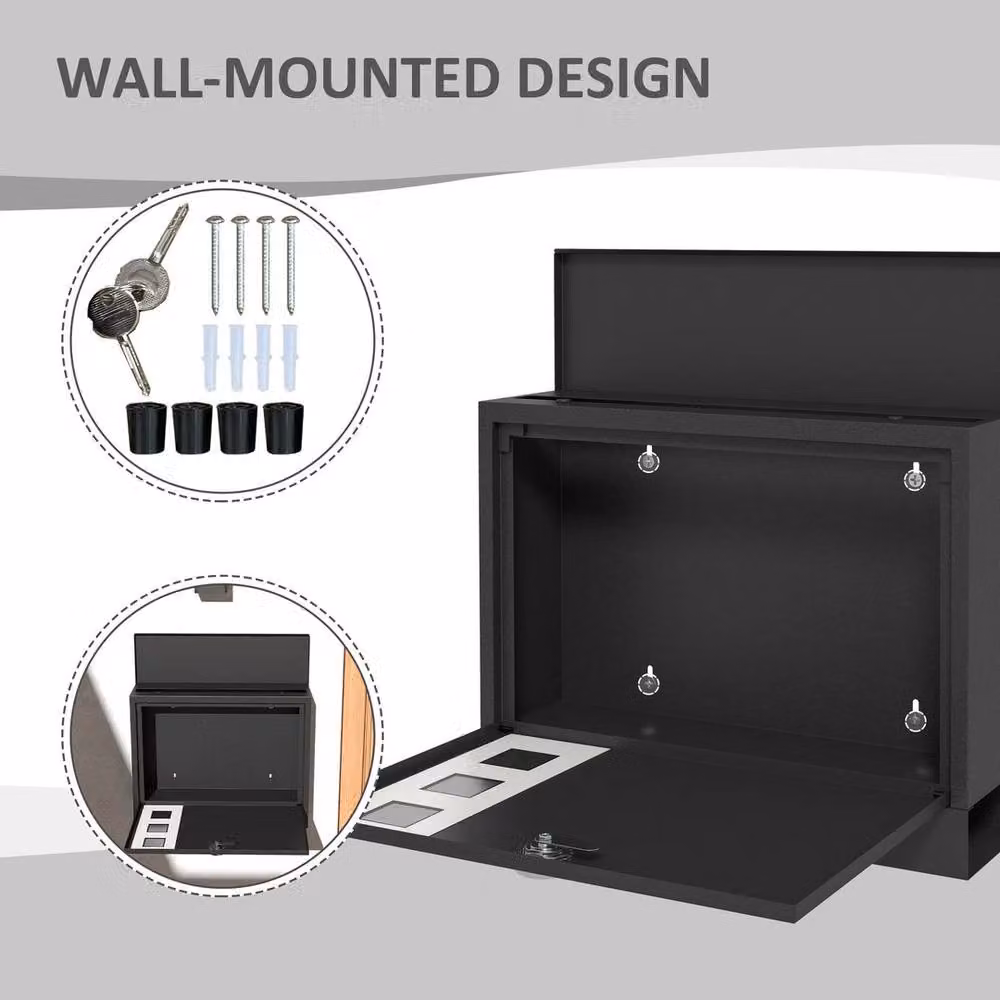 EONLION Wall Mounted Steel Letter Box in Black, H 36.5 x W 29.0 x D 11.5 cm – 4