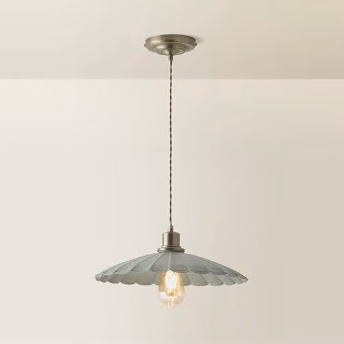 ValueLights Holborn Scallop Pendant Ceiling Light in Green and Gold/Brass