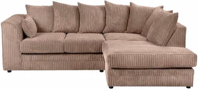 LUXURY LIFE Declan Right Hand Facing L-Shape Corner Sofa in Light Brown Jumbo Cord Fabric – 1