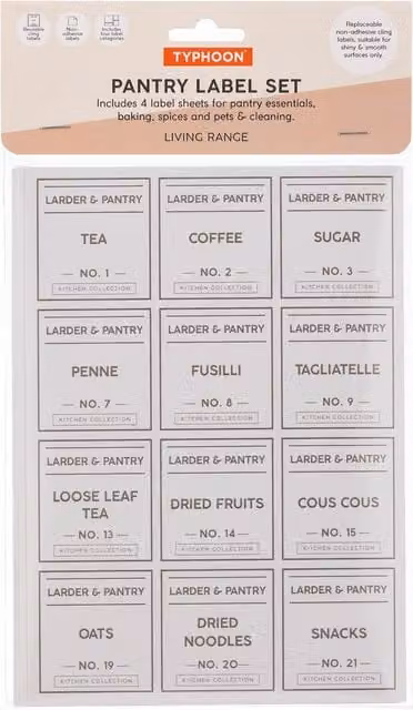 Typhoon Pack of 4 White and Black Paper Pantry Label Sheets