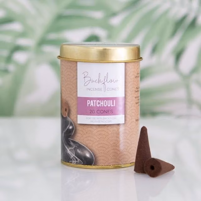 Elements Home Fragrance Patchouli Backflow Cones, 20 Cones in 6 Brown Tins, Vegan