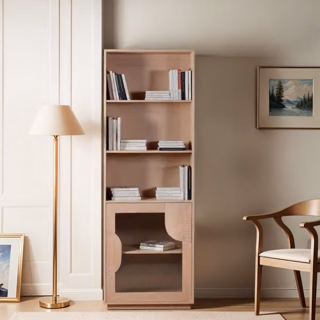 IH Design Jodhpur Solid Wood Bookcase in Brown and Beige, H 175 x W 40 x D 60 cm