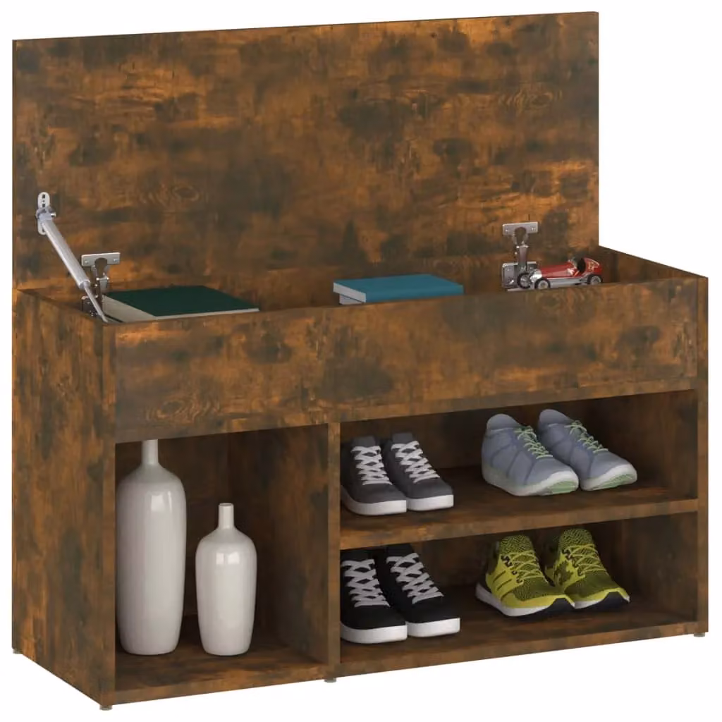 Berkfield Home Shoe Bench in Smoked Oak Brown, W/D/H: 80 x 30 x 45 cm – 3