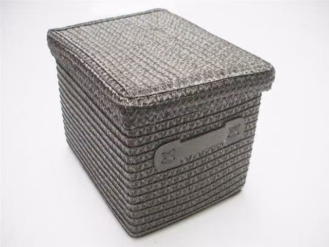 Topfurnishing Grey Fabric and Plastic Storage Baskets with Handles and Lid, Diameter: 21 cm