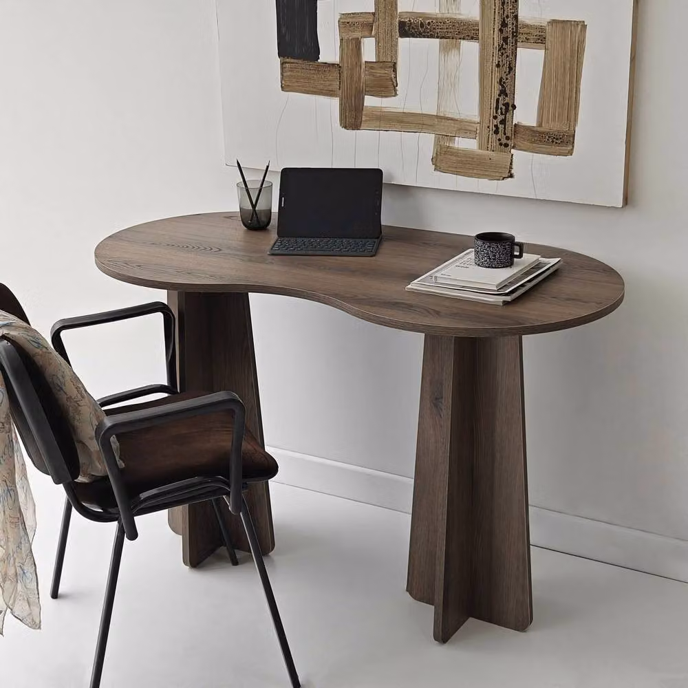 CALICOSY COMO Modern Writing Desk with Shaped Top, Brown, W: 120 cm, D: 60 cm, H: 75 cm – 2