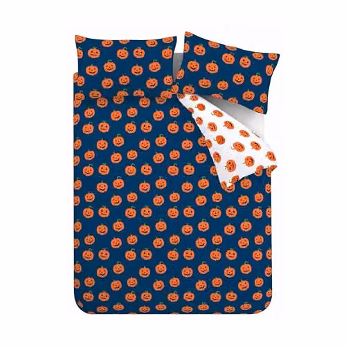 Catherine Lansfield Halloween Pumpkins Reversible King Duvet Cover Set with Pillowcases, Navy Blue, W: 230 cm, H: 220 cm, D: 220 cm – 4