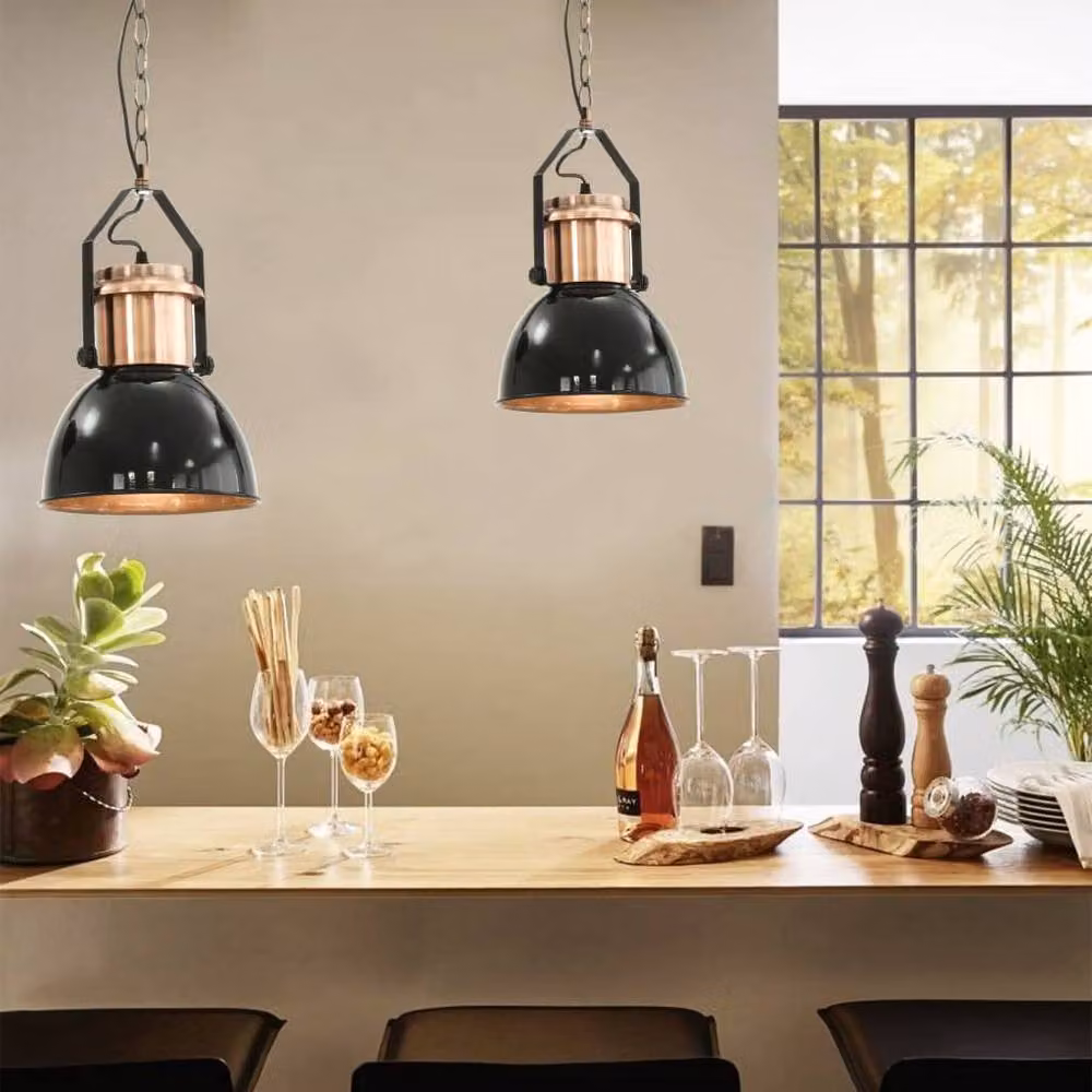 Berkfield Home Elegant Round Ceiling Lamp Set of 2, Black and Copper Metal, E27 – 2