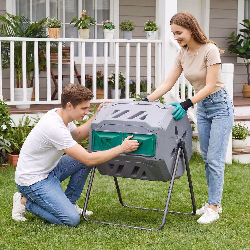Costway Dual Chamber Compost Tumbler 160L High Volume Compost Bin in Grey and Multicolour – 3