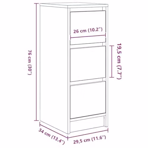 vidaXL Sideboard in Smoked Oak, Brown, W/D/H: 29.5 x 34 x 76 cm – 3