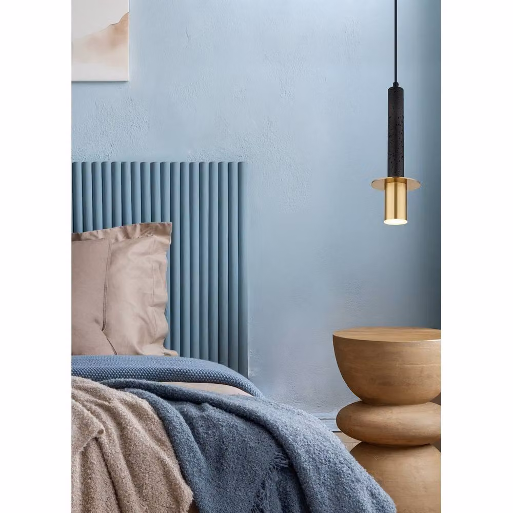 Netlighting Shanna Slim Cylinder Pendant Ceiling Light in Matt Black and Brass with GU10 LED Support – 2